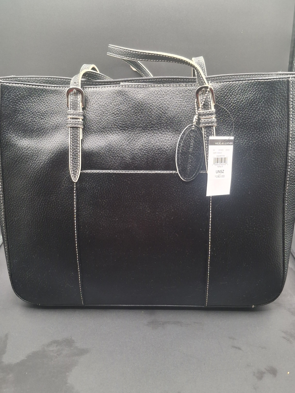 Wilsons Leather Black Laptop Tote with Contrast Stitching